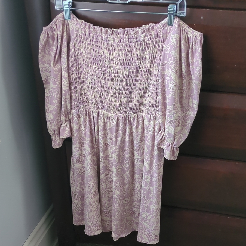 Floral Off-Shoulder Dress in Pink and White